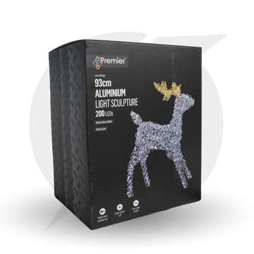 Premier Aluminium-Effect Reindeer Figure with 200 LEDs, Multi-Action Indoor & Outdoor Display LV254074